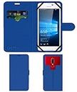 ACM Strap Leather Flip Case Compatible with Microsoft Lumia 650 Mobile Front & Back Cover Blue