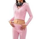 NUFIWI Women Ribbed Knit 2 Piece Outfits Long Sleeve Zip Up Hooded High Waist Wide Leg Skinny Pants Set Loungewear, C Pink, Small,(JGXPX-TLL0-JSNN-F1)
