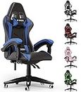 Bigzzia Gaming Chair Office Chair, Reclining High Back PU Leather Computer Desk Chair with Headrest and Lumbar Support, Adjustable Swivel Rolling Video Game Chairs Ergonomic Racing Chair, Blue