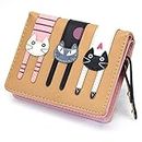 Prime Clearance Sale & Deals Day 2017-Valentoria Birthday Gifts for Women's Mini Faux Leather Bifold 3 Cat Design Clutch Wallet(Coffee)