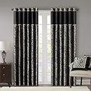 Black Curtains for Living Room, Traditional Back Tab Curtains for Bedroom, Aubrey Jacquard Rod Pocket Window Curtains, 50x84, 2-Panel Pack