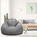 Stuffed Bean Bag Cover Plush Toy Storage Clothes Organizer Seat Floor Foldable Linen Chair Sofa Cover 80x90cm(No filling)