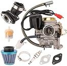LOYPP 50CC Carburetor 4 Stroke GY6 High Performance 139QMB Carburetor for 49cc 50cc Scooter Moped PD18J Carb Engine, 50 cc Carburetor, 50cc Moped Carburetor + Intake Manifold Air Filter by