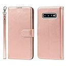 Cavor for Samsung Galaxy S10 Wallet Case for Women, Flip Folio Kickstand PU Leather Case with Card Holder Wristlet Hand Strap, Stand Protective Cover for Galaxy S10 6.1'' Phone Cases-Rose Gold