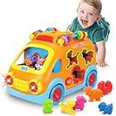 REMOKING Baby Electronic Musical Bus Toys with Lights & Music,Shape Color Sorter,Rotating Gear,Early Development, Learning Toys,Educational Preschool Gift for Girls Boys Toddlers Kids
