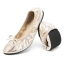 Greatonu Damen Foldable Ballet Flats Comfort Portable Travel Slip on Slipper Shoes Gold EU 40