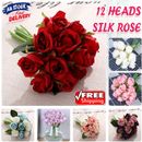12 Heads Silk Rose Artificial Flowers Fake Bouquet Buch Home Wedding Party Decor