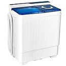 Giantex Washing Machine Semi-automatic, Twin Tub Washer with Spin Dryer, 26lbs Capacity, Built-in Drain Pump, Portable Laundry Washer, Compact Washing Machine for Apartment, Dorm and RV’s (White+Blue)