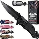 2.95” Serrated Blade Pocket Knife - Black Folding Knife with Glass Breaker and Seatbelt Cutter - Small EDC Knife with Pocket Clip for Men Women - Sharp Tactical Camping Survival Hiking Knives 6680