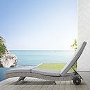 Patio Wicker Chaise Lounge Chair Outdoor Rattan Sunbathing Lounge Chair for Outside Reclining sunbed layout chair with Cushion Grey S Type Adjustable Backrest Big Wheels for Poolside Deck Balcony lawn