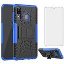 Asuwish Phone Case for Samsung Galaxy A20 A30 with Tempered Glass Screen Protector and Slim Stand Hybrid Heavy Duty Rugged Protective Cell Cover M10s A 30 20A SM A205G Kickstand Mobile Women Blue