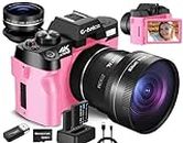 4K Digital Cameras for Photography, 48MP Vlogging Camera for YouTube with WiFi, 180° Flip Screen Compact Camera with Flash, 16X Digital Zoom Travel Camera with Wide-Angle &Macro Lens (Pink)
