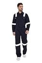 Associated Uniforms Men's 100% Fire Retardant Cotton Industrial Work Wear Coverall Boiler Suit of 230 GSM with FR Reflective Tape (S, NAVY BLUE)