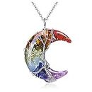CrystalTears Chakra Healing Crystal Necklace Tree of Life Wire Wrapped Moon Gemstone Pendant Reiki Healing Quartz Crystal Stone Necklaces Jewelry for Women, stone,resin