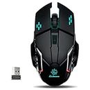 RPM Euro Games USB Wireless Gaming Mouse Rechargeable 500 mAh Battery DPI Upto 3200 6 Color RGB Lights Rubber Coated Mice, Black