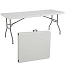 Rectangular Plastic Folding Table, 6ft x 2.5 ft Great for Outdoors & Indoor (White)