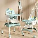 Meditive Folding Baby High Chair Recline Highchair Height Adjustable Feeding Seat Wheels Multi-Functional Foldable Baby Feeding Highchair