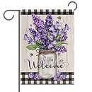 Hzppyz Welcome Spring Floral Flowers Garden Flag Double Sided, Lavender Canterbury Bells Decorative Yard Outdoor Home Small Decor, Buffalo Plaid Summer Farmhouse Outside House Decoration 12 x 18