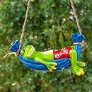 TIED RIBBONS Resin Hanging Frog On Hammock Garden Decoration Items For Outdoor Balcony Home Office Hotel Lounge (21 X 9.5 Cm, L X H), Multicolour