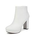 DREAM PAIRS Womens Stomp White Pu High Heel Ankle Boots Size 11 B(M) US
