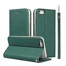 iCoverCase Genuine Leather Case for iPhone 6s/iPhone 6, Wallet Case with Wrist Strap and Card Slots Magnetic Closure Kickstand Feature Flip Cover for iPhone 6s/6 (Green)