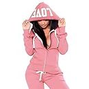 JIHUILAI Pink Track Suits For Women Set Full Zip Hoodie and Sweatpant Set Sportswear Jogging Suit L