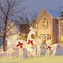 Twinkle Star 3 Pack Tinsel Reindeer Family Lighted 2D Deer Christmas Decor, with Clear 60 Count Lights, Light Up Buck, Doe and Fawn Indoor or Outdoor Yard Lawn Festive Holiday Decoration