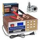 ADPOW Automotive Smart Battery Charger 12V 24V 12A Automatic Car Battery Maintainer Intelligent Pulse Repair for Boat Marine Truck Lawn Mower Deep Cycle Battery with Terminal Clean Brush