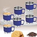 Anixa Creation Classic Pack of 6 Stainless Steel Tea Cup Set | Cups | Coffee Mugs | Payali Set, Mini Cups Set of 6 | Chai ka Cup -Inner Steel Outer Plastic (Dark Blue)