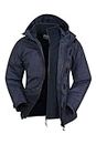 Mountain Warehouse Fell Mens 3 in 1 Water Resistant Jacket - Adjustable Coat with Packaway Hood, Detachable Inner Fleece & Many Pockets - For Hiking & Outdoors Navy XL