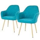 FDW Dining Chairs Accent Arm Chairs Dining Room Chair Kitchen Chair Metal Side Chairs PU Leather Arm Side Chairs Set of 2 for Home Kitchen Bedroom Living Room,Metal Legs Faux Leather Blue