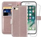 MONASAY iPhone 6s Wallet Case/iPhone 6 Wallet Case,4.7-inch [Glass Screen Protector Included] Flip Folio Leather Cell Phone Cover with Credit Card Holder for Apple iPhone 6/6s,Rosegold