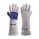 KEEAN MIG/ARC/TIG Welding 16 Inch Gloves with Extra Padded Palm Leather High Temperature Hot Thermal Work Safety Heavy Duty Heat&Fire Resistant at 350°C Leather Cut Proof Gaunlets.