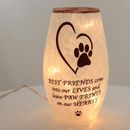 Stony Creek Best Friend Dog Lighted Glass Vase Paw Print Pet Memorial 7" NIB