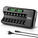 ENEGON AA AAA Battery Charger, Fast Charger with AC Adapter and Intelligent LCD Display, Independent 8 Bay Charger for Ni-MH Ni-CD Rechargeable Batteries, Auto Cut-Off When Battery is Full Charged