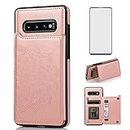 Asuwish Phone Case for Samsung Galaxy S10 Plus with Screen Protector and Wallet Cover Leather Credit Card Holder Stand Cell Glaxay S10+ Galaxies S10plus 10S Edge S 10 10plus Cases Women Men Rose Gold