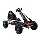 Rigo Kids Ride On Car, Large Seating Pedal Go Kart Cars Crazy Racing Toy Quad Bike Baby Children Toys Karts, Steel Frame Adjustable Seat Powered Pedals Rubber Tyre Black
