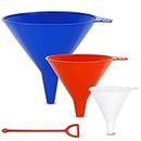 KarZone All Purpose Automotive Funnels - Red, White, Blue - Oil, Gas, Lubricants and Fluids