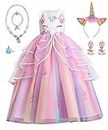 TOLOYE Princess Dress Up for Girls,Unicorn Costume with Headband Necklace Set for Birthday Party Halloween Cosplay