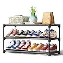 Kitsure Shoe Rack for Closet - Sturdy Shoe Organizer for Entryway and Front Door Entrance, 3-Tier Shoe Storage, Shoe Shelf, Free-Standing Closet Shoe Organizers and Storage, Black