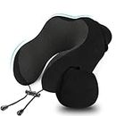 LUXSURE Travel Pillow - Memory Foam Neck Pillow Travel with Supportive Function,Travel Essentials Companion with Built-in Storage Bag,Ideal for Travel,Office and Home Use (Black)