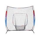 BONLAMEPRO 7' x 7' Baseball Softball Practice Net Portable Hitting Pitching Batting Training Net Large Mouth Metal Bow Frame Backstop Net with Carry Bag for Throwing, Pitching and Catching (Net)