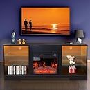 Fireplace TV Stand with LED Lights,Modern TV Console for 43" 50" 55" 60" 65" Televisions,Entertainment Center with Electric Fireplace for Living Room Bedroom (Black)