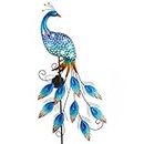 TERESA'S Collections Garden Decor Blue Peacock with Solar Outdoor Lights, 40" Glass Yard Art for Outside, Decorative Metal Stake Outdoor Decor for Lawn Decorations, Patio, Gifts for Mothers Day