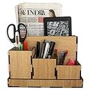 50 Fitz,4 Box & Tray Wooden Desk Organiser For Office Cum Study,Multi Purpose Desktop Organizer For Newspaper,Dairy,Pen,Stapler,Stationary Items Etc. (Pack Of 1 - Wooden Color, Desk_4 Box) - Brown