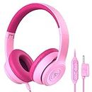 DOQAUS Headphones for Kids, Children Headphones for Boys Girls with 74/85/94dB Volume Limited, Stereo Sound, Share Function, Wired Kids Headphones with Microphone for School/Travel/Phone/PC/MP3, Pink