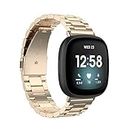 Compatible with Fitbit Versa 4 / Versa 3 / Sense 2 / Fitbit Sense Metal Bands Women Men, Stainless Steel Wristbands with Tools Solid Classic Durable Bracelets Straps for Versa 4 3 & Sense 2 Smartwatch (Champagne)