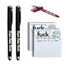 Fresh Outta Fucks Pad and Pen with Funny Stickers,Funny Pad and Pen Desk Accessory,Snarky Novelty Office Supplies,Sassy Funny Desk Accessory Gifts for Friends, Co-Workers, Boss (Color : 2pcs Black,