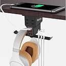 Headphone Stand with 1 Type C + 2 USB A Charging Port 2 Prong AC Outlets Power Headset Hanger Headphone Holder Hook Charging Station Under Desk for Gamer Gift Table PC Desk Earphone Gaming Accessories