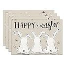 Happy Easter Bunny Placemats Set of 4,12x18 Inch Cartton Rabbit Heat-Resistant Place Mats,Seasonal Table Decors for Farmhouse Kitchen Dining Holiday Party